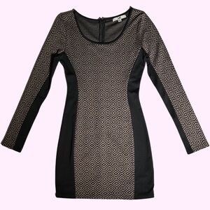 Ya Los Angeles Long Sleeve Black & Brown Geometric Dress